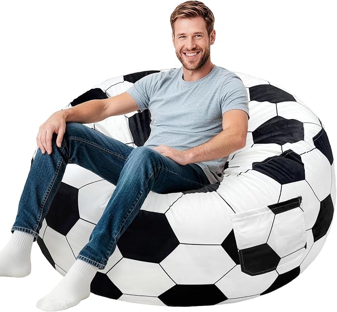 Lukeight Soccer Bean Bag Chair for Teens and Adults, Memory Foam Filled Floor Lounger, Washable Velvet Cover with Inner Liner, Beanbag Chair with Filling for Gaming and Reading, XXX-Large 42"D x 23"H by Lukeight