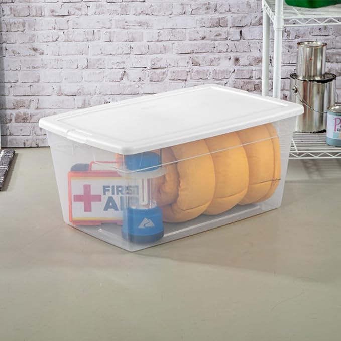 Sterilite Storage Box, Stackable Clear Plastic Bins, 90 Quart, 12-Pack | Heavy-Duty Organizing Containers with Snap-On Lids for Closet, Bathroom, and Office - Image 7