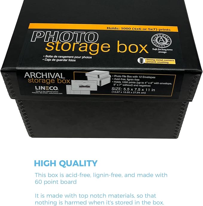 Lineco 4x6 Photo Storage Box, with 12 Acid-Free Envelope, 5.5x7.5x11, Black | Holds Up to 1000 3.5" x 5", or 4" x 6" Pictures, Metal Edge, Archival Organizer for Cards, Prints, Stickers, Stamps, Seeds - Image 5