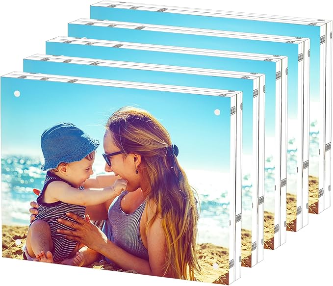 HELPLEX 5 Pack 8.5x11 Acrylic Picture Frames, 24mm Thicker Frameless Clear Frame Double Sided Magnetic Frame, Free Standing Desktop Display by HELPLEX