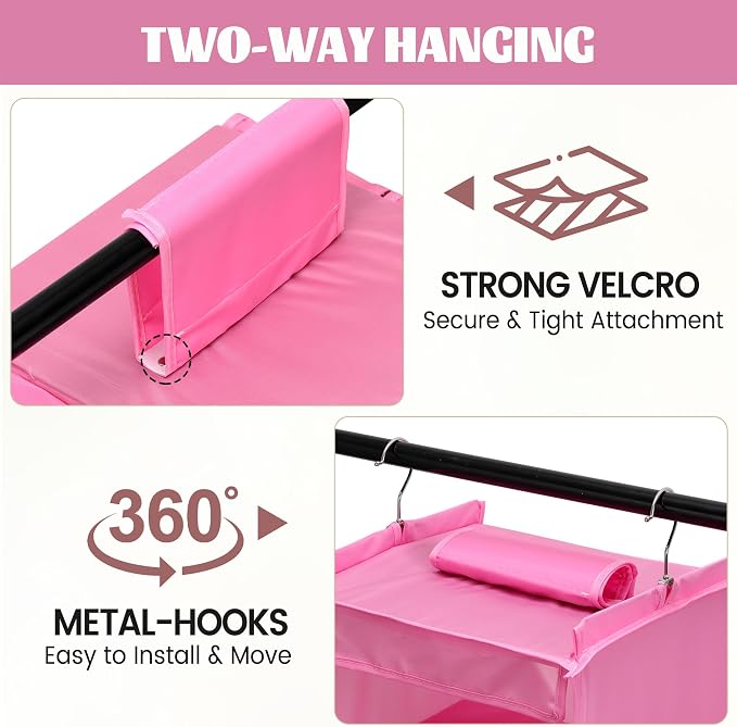 6-Shelf Weekly Clothes Organizer for Kids, Hanging Daily Closet Organization with 6 Side Pockets, Days of The Week Clothing Divider Storage for Boys and Girls (Pink) - Image 3