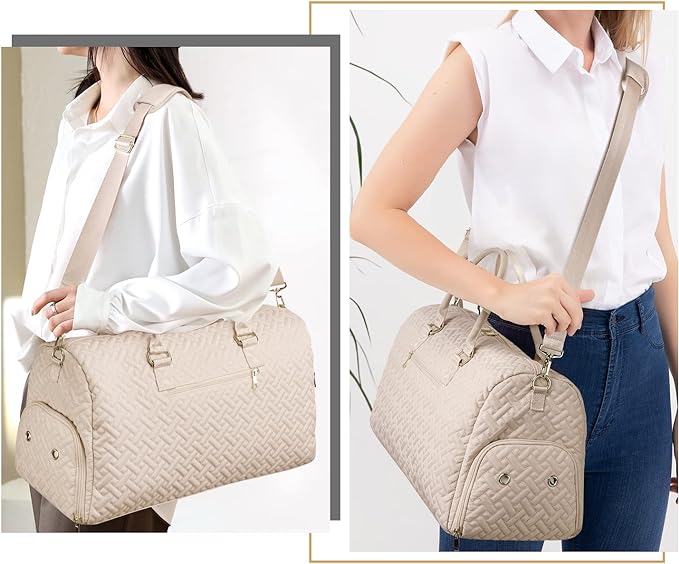 Duffle Bag for Travel, Weekender Bag with Shoe Compartment, Carry On Overnight Bag for Women with Toiletry Bag, Gym Bag with Wet Pocket, Hospital Bags for Labor and Delivery Beige - Image 6