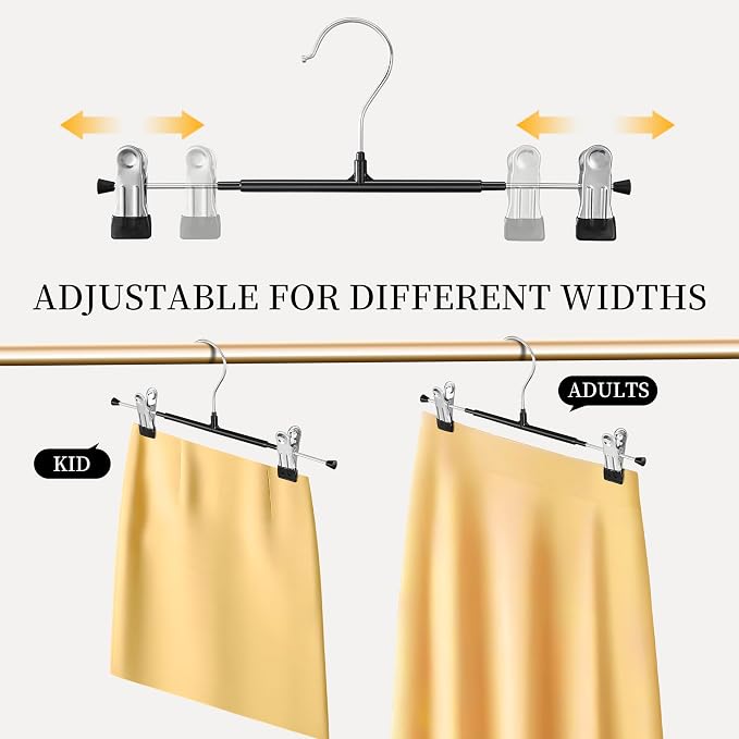 60 Pack 12 Inch Heavy Duty Pants Skirt Hangers with Clips,Black | Metal,Space Saving,Adjustable,Hanger for Jeans Shorts Clothes Slacks Trousers,For Adult,Men,Women,Children,Non Slip - Image 6