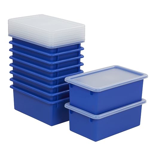 ECR4Kids Cubby Storage Plastic Bin with Lids, Multipurpose Organization, Blue, 10-Piece | Durable plastic, GREENGUARD Gold Certified, 7 quart capacity, lightweight & nestable, easy-lift lids, classroom/home use by ECR4Kids