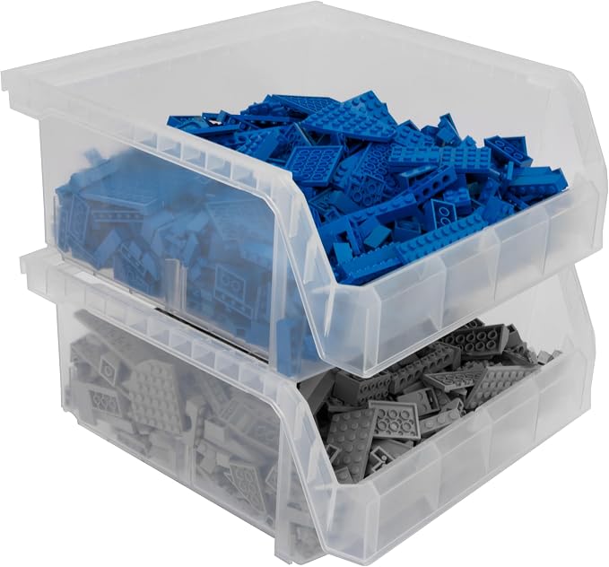 Medium-Wide Stackable Plastic Storage Bins, 4-Pack, Clear | Open-Front Stackable Bins For Garage, Pantry, Closet & Office, 11"L X 11"W X 5"H, Nests When Empty, Durable Plastic - Image 5
