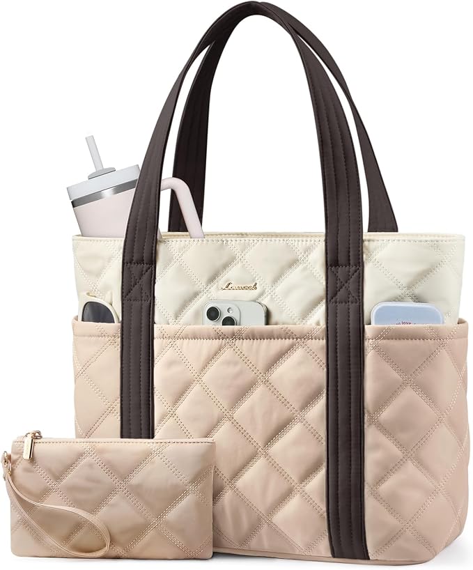 LOVEVOOK Puffer Tote Bag for Women, Puffy Work Handbag with Cup Holder, Travel Carry On Bag with Zipper for Teacher Nurse Gym by LOVEVOOK