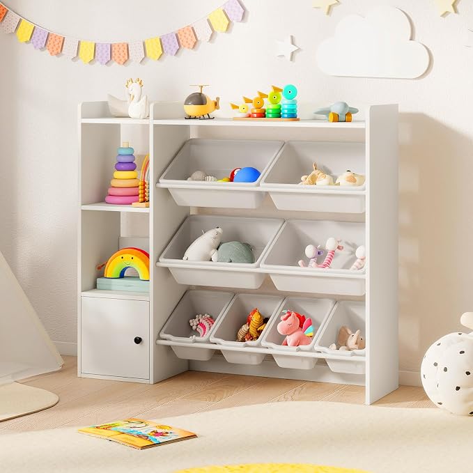 Costzon Kids Toy Storage Organizer w/ 8 Bins, Wooden Toddler Bookcase w/Open Shelves & Cabinet, Multifunctional Toy Storage Cabinet for Kids Room, Nursery & Playroom - Image 8