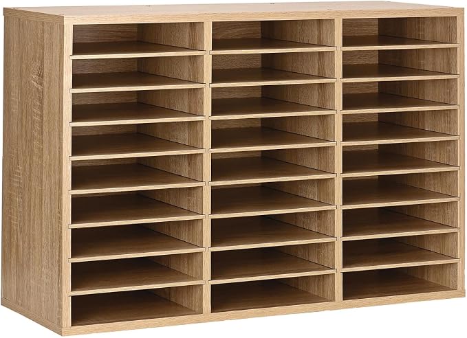 AdirOffice Classroom Mailbox - Wooden Literature Organizer, Construction Paper Storage Organizer, Mail Sorter with Slots, Office Mailboxes with Removable Shelf (27 Slot, Oak) by AdirOffice