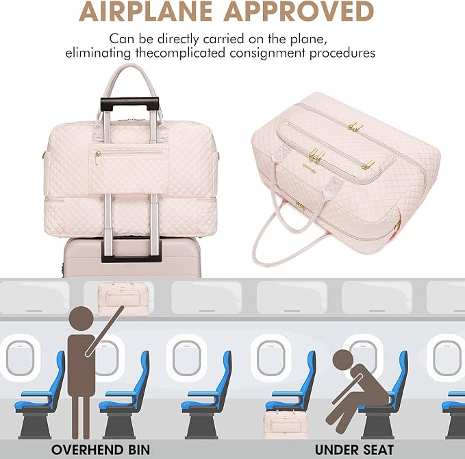 Large Travel Duffle Bags for Women: Weekender Bag with Shoe Compartment | Carry On Bag with Wet Toiletry Pocket & Wet Pocket for Overnight, Weekend, Hospital, Yoga, Business Trips, Sport, Gym, Beige - Image 4