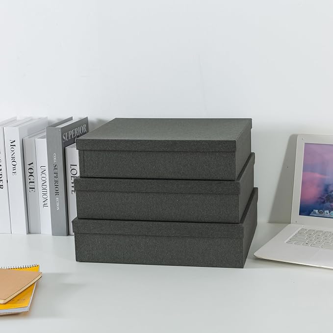 Soul & Lane - Black Kraft Decorative Storage Boxes with Lids, Set of 3 | Paper Document Storage Box Set for Photos, Pictures and Keepsakes, Cardboard Office Organizers for Stationery and Decor - Image 3