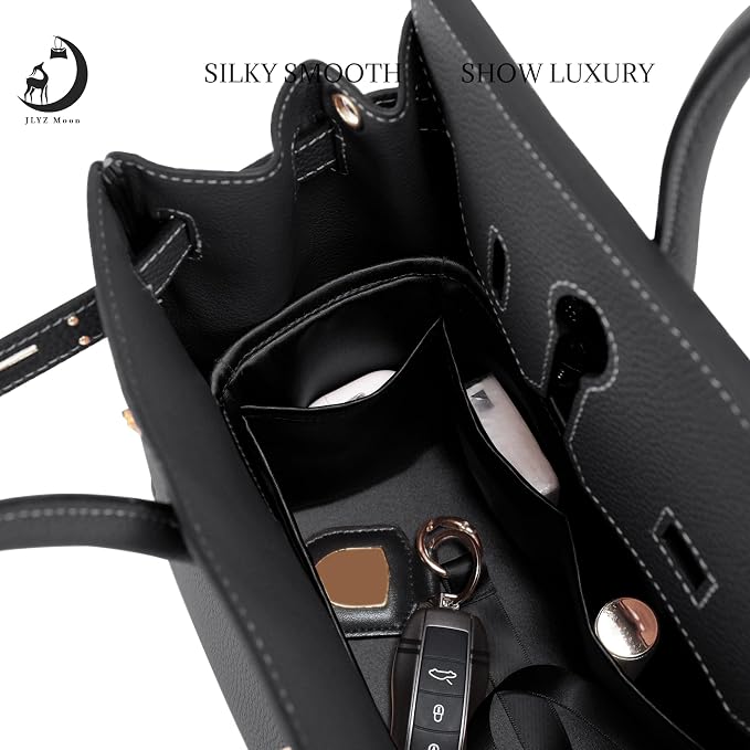 Fits for Brikin Bag Insert Organizer For Hermes(35,Black) | Premium Silk Material,Smooth Touch,Lightweight,zipper,protect from scratches & stains,multiple pockets,keychain,waterproof - Image 2