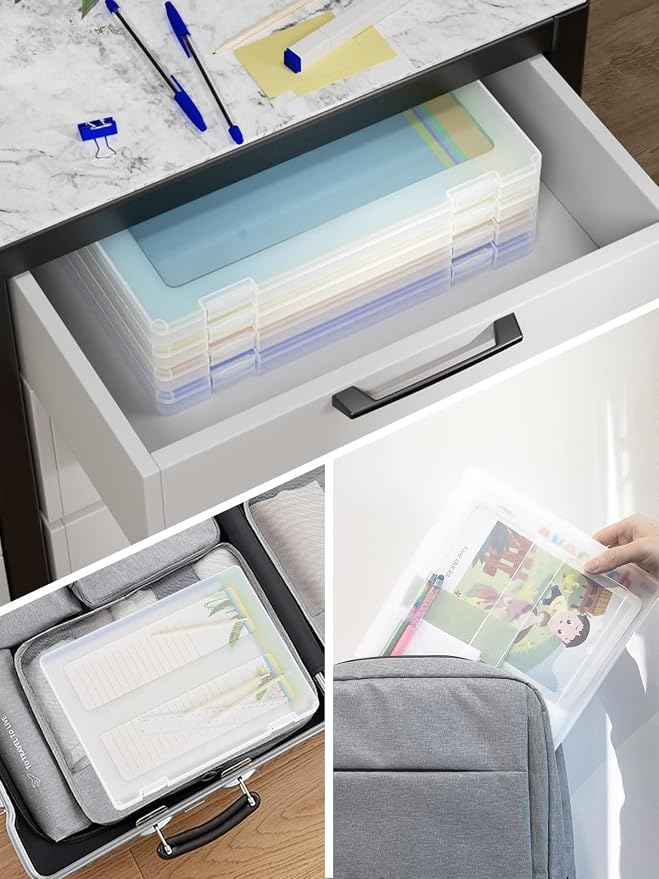 4-Pack A4 Plastic Paper Organizer Box, Scrapbook Storage for 8.5” x 11” Letter Papers, Portable Document Holder, Photo Storage Box Sticker Art Supplies Organizers, 12” x 9” Inner Size - Image 6