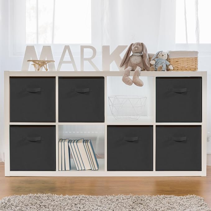 11x11 Storage Bins, Set of 8 Storage Cubes, Collapsible Cube Storage Box, Fabric Closet Organizers with Handles for Home, Office, Closet Shelf Cabinet, Bookcase, Black - Image 6