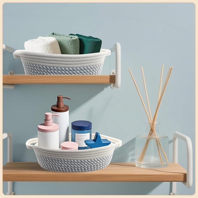 10 Pack Small Woven Basket with Gift Bags and Ribbons, Rectangle Storage Basket Set, Natural Cotton Rope Woven Baskets, Gift Basket for Baby Nursery, Toy Baskets, Bathroom Organization Bin - Image 6