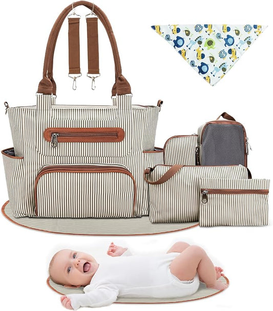 Moclever 8pc Diaper Tote Set, Baby Essentials with Multifunctional Diaper Bags, Bottle & Mesh Bag by Moclever