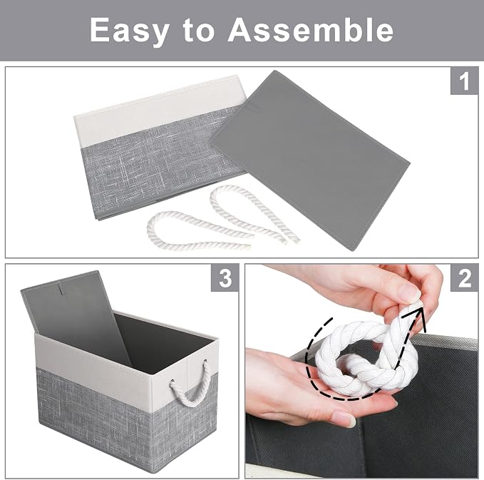 Storage Bins 2-Pack, Foldable Storage Baskets for Organizing Toys, Books, Shelves, Closet, Large Storage Box with Rope Handles, Sturdy Organizer Bins, White & Grey - Image 4