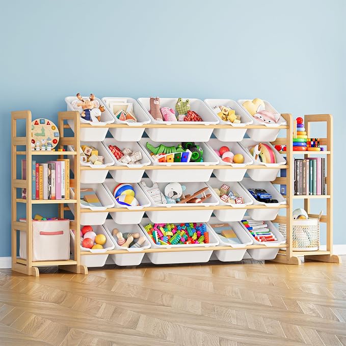 SpaceAid Toy Storage Organizer with 6 Shelves and 20 Bins, Toy Organizers Storage Bookshelf, Kids Bin Shelf Toys Box Bookcase for Bedroom Playroom Organization Room Decor, White by SpaceAid