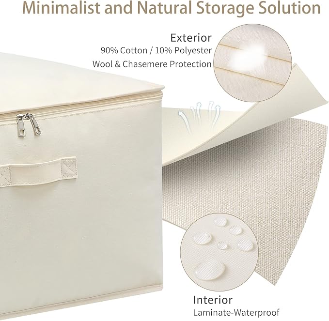 3 Pack Canvas Comforter & Blanket Storage Bags with Clear Window, Beige | Large Capacity, Cotton Linen Fabric, Reinforced Handles, Foldable Design for King Comforters, Clothes and Blankets Storage - Image 3