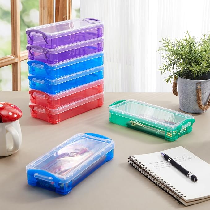 Gueevin 24 Pcs Large Capacity Plastic Pencil Box Clear Plastic Pencil Case Crayon Box with Snap Tight Lid Watercolor Pen Storage Brush Organizer Drawing Tools Container (Dark) - Image 4
