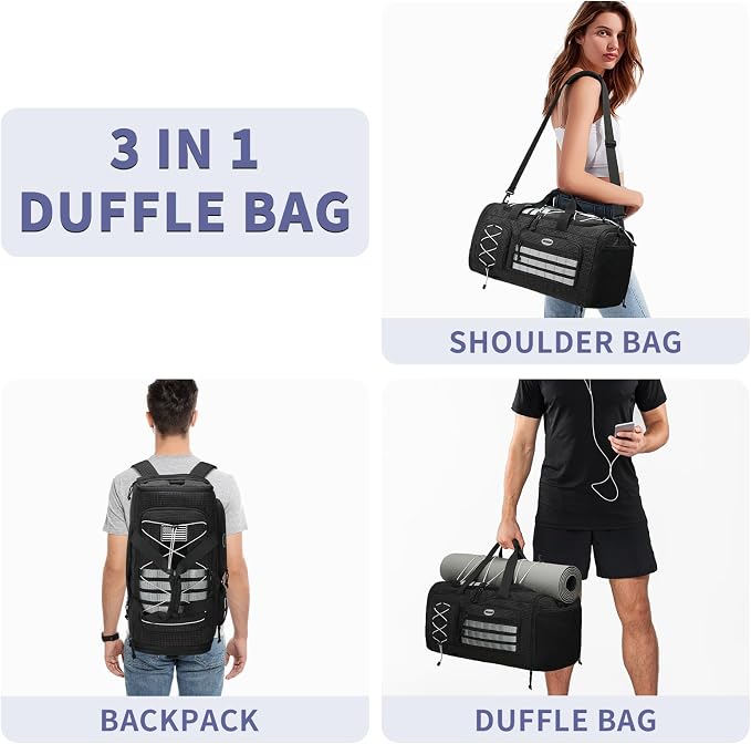 BOSSTIN Gym Bag for Men & Women, 45L-50L Expandable Sports Duffle Bag | Convertible Duffel Backpack, Comes with Toiletry Bag, Shoe Compartment & Wet Pocket, for Workout, Weekender, Overnight Travel - Image 5