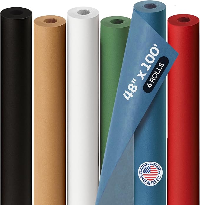 Assorted Colors Construction Paper, Set of 6 Rolls 48" x 1200" (100 ft) - USA-Made Quality Natural Multi-Color Paper for Gift Wrapping, Kids' Arts & Crafts, School & DIY Projects by IDL Packaging by IDLPackaging