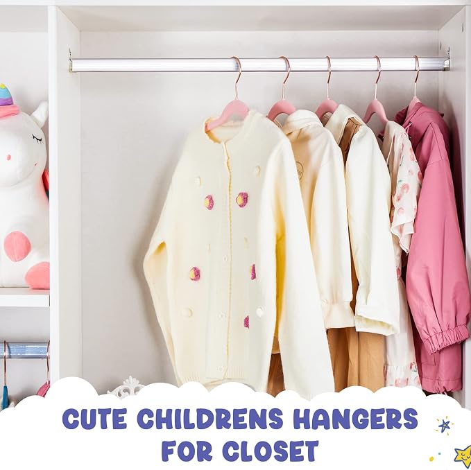 HOUSE DAY Velvet Kids Hangers 60 Pack, Premium Childrens Hangers for Closet | Blush Pink Ultra Thin Cute Clothes Hanger, Non Slip Small Felt Hanger 14 Inch for Kids Clothes +360° Swivel Rose Gold Hook - Image 5