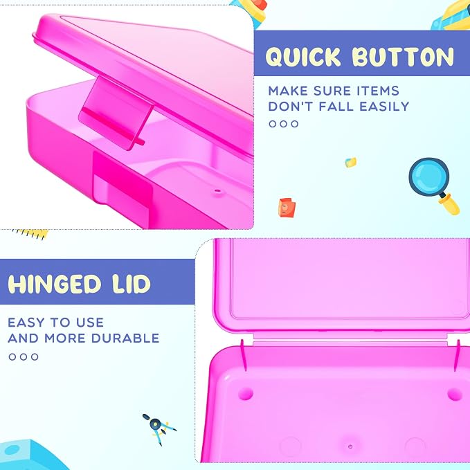Zhehao 40 Pack Plastic Pencil Box Bulk, Hard Case for Kids,Pink | Clear Lid Cases for School Supplies, 3 Compartment Organizer, Hard Plastic Utility Holder with Pens Brushes, Classroom Use - Image 3