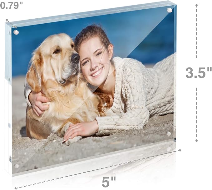 3.5x5 Acrylic Frame 1 Pack,20MM Thicker Frameless Clear Picture Frame | Freestanding Double Sided Magnetic Picture Frame,Acrylic Picture Frames for Desktop Display with Microfiber Cloth,Gift Ideal - Image 5