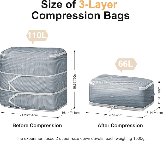 DIMJ Comforter Storage Bag - Large Capacity Ultra Space Saving Self Compression Organize for Duvet, Pillow, Bedding, Blanket Storage Organizer Nylon Compression Bags, Sheet Storage - Image 2