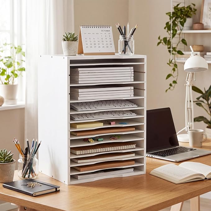 Ripeng 1 Pack Bamboo Puzzle Holder Rack, 12-Tier Adjustable Storage Organizer for Flat and Thick Jigsaw Puzzles, Space Saving Desktop Shelf, Gift for Craft Jigsaw Puzzle Lovers (White) - Image 7