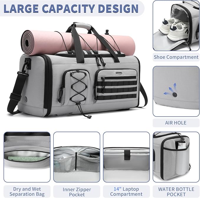 BOSSTIN Gym Bag for Men & Women, 45L-50L Expandable Sports Duffle Bag | Convertible Duffel Backpack, Comes with Toiletry Bag, Shoe Compartment & Wet Pocket, for Workout, Weekender, Overnight Travel - Image 3