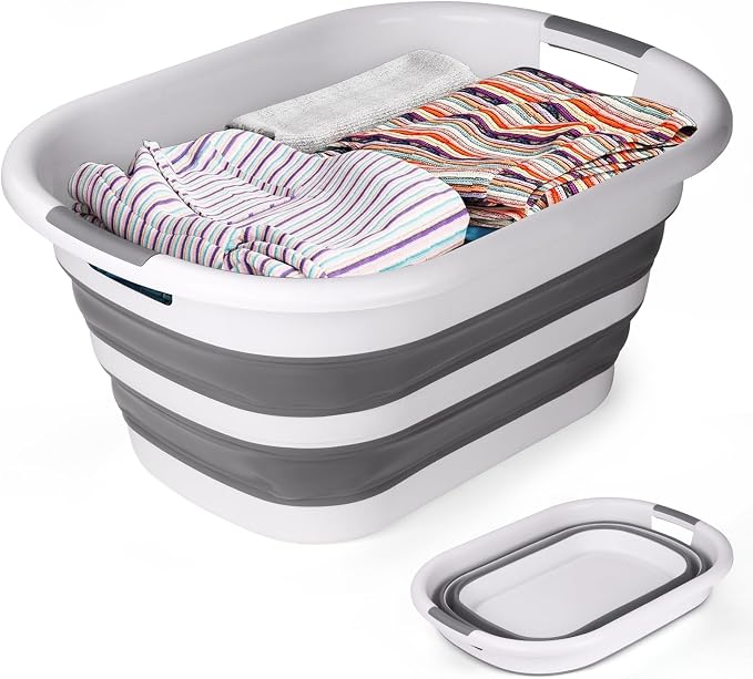 Collapsible Laundry Basket 40L(10.5 Gallon) – Plastic Foldable Pop-Up Clothes Hamper with Handles - Portable Washing Tub & Space Saving Organizer for Dorm, Bedroom & Bathroom by GameXcel