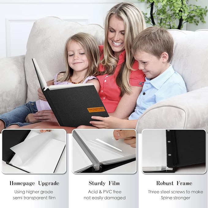 Spbapr Large Photo Album Self Adhesive Magnetic Scrapbook,DIY Scrapbook Album for 4x6 5x7 8x10 Picture,40 Pages Linen Cover Memory Book for Wedding Family Baby Pets, with Metallic Pen and Scraping - Image 3