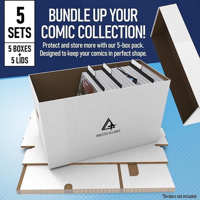 Premium Short Comic Book Storage Box Organizer with Lid | Thick Cardboard Comic Storage Box For Collectibles Fits 150-175 Current/Silver Age, Heavy Duty & Stackable. - Image 3