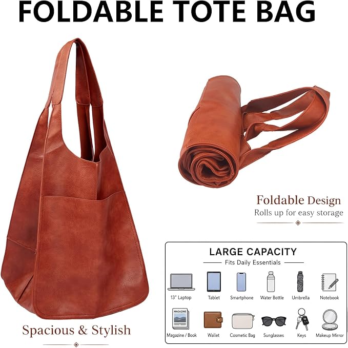 KlaOYer Oversized Leather Tote Bag Huge Capacity Work Hobo Pu Leather Bucket Purse And Handbag Large Soft Travel Shopping Bag - Image 3
