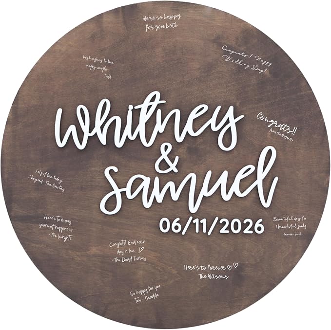 Personalized Round Guest Book Alternative Sign, Unique Guest Book Sign, Custom Alternative Guest Book, Wooden Guest Book, Wedding Ceremony Guestbook Sign (Design 10) by Obsidian+Home+Creations