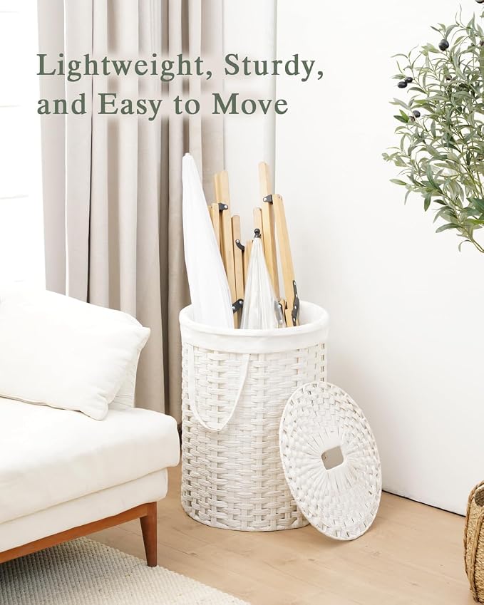 SETVSON Laundry Hamper with Lid Round Laundry Basket 23.8 Gal White | The lid hides dirty clothes, keeping spaces neat and fresh. 90 L Large Capacity, Stylish Design with Handles Easy Transport - Image 6