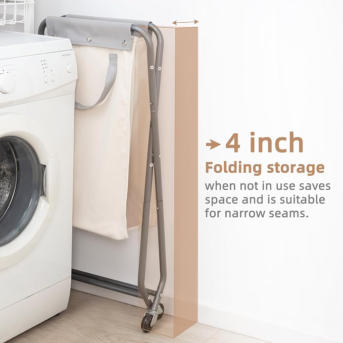 STORAGE MANIAC Collapsible Laundry Hamper with Wheels, Rolling Laundry Basket, Heavy Duty Cloth Sorter with Removable Bag, Folding X Frame Clothes Organizer Cart for Easy to Store, 1 Section - Image 3
