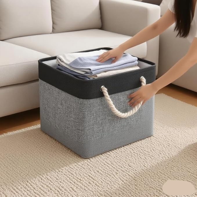 Cube Storage Bins, Collapsible Fabric Storage Cubes Bins, 11 Inch Cube Storage Bins with Handles, Foldable Storage Cubes (Black/Gray, 6Pack) - Image 2