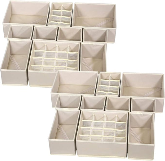TENABORT 21 Pack Foldable Drawer Organizer Dividers Cloth Storage Box Closet Dresser Organizer Cube Fabric Containers Basket Bins for Underwear Bras Socks Panties Lingeries Nursery Baby Clothes Beige by TENABORT