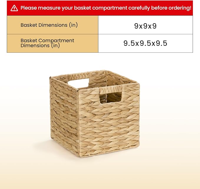 Water Hyacinth Storage Baskets 9in, 4 Pack Wicker Storage Cubes with Handles, Foldable Natural Woven Baskets for Shelves Closet Bathroom, Handmade Organizer Bins - Image 3