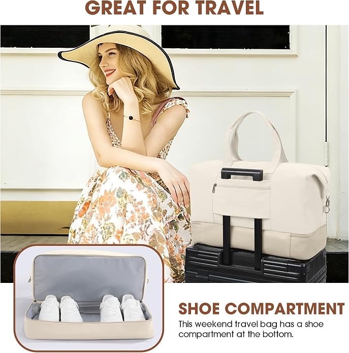 Women's Weekender bag Travel Duffel Bag with Shoe Compartment 21-inch Airline-Approved Carry-On, 2-Piece Overnight Bag Set Personal Item Luggage - Image 7