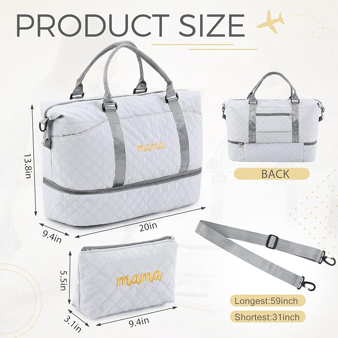 Dansydaisy Mama Hospital Bag for Women Labor Delivery,Gray | Travel Duffle Bag with Shoe Compartment and Toiletry Pouch Waterproof Weekender Bag for Women Pregnancy Overnight Gym Gift - Image 3
