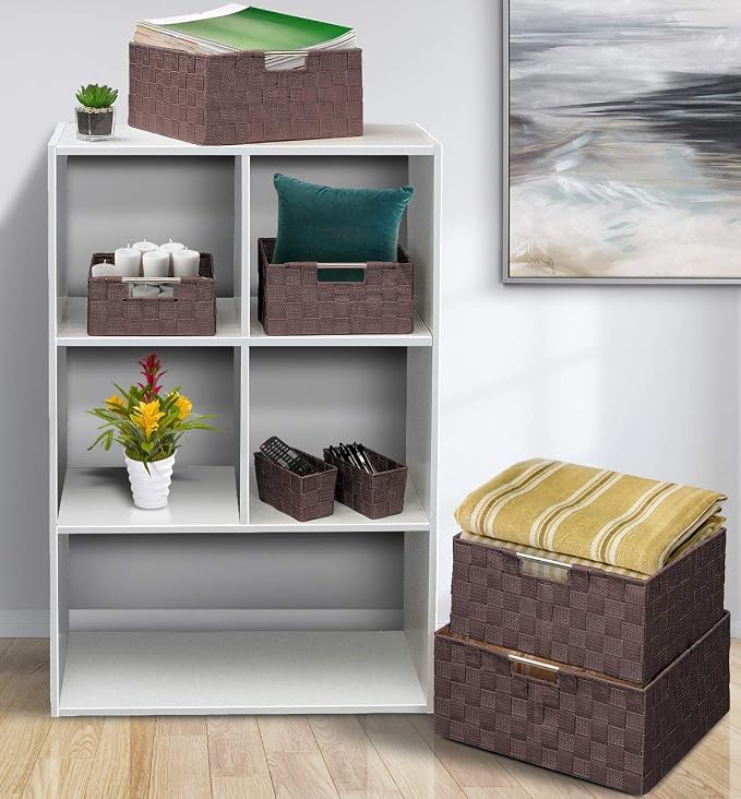 Sorbus Storage Baskets for Organizing (Set of 7), Mesh Hand-Woven Design, Linen Closet Organizers and Storage, Organizer Storage Baskets for Shelves, Variety Pack Organizers and Storage (Chocolate) - Image 2