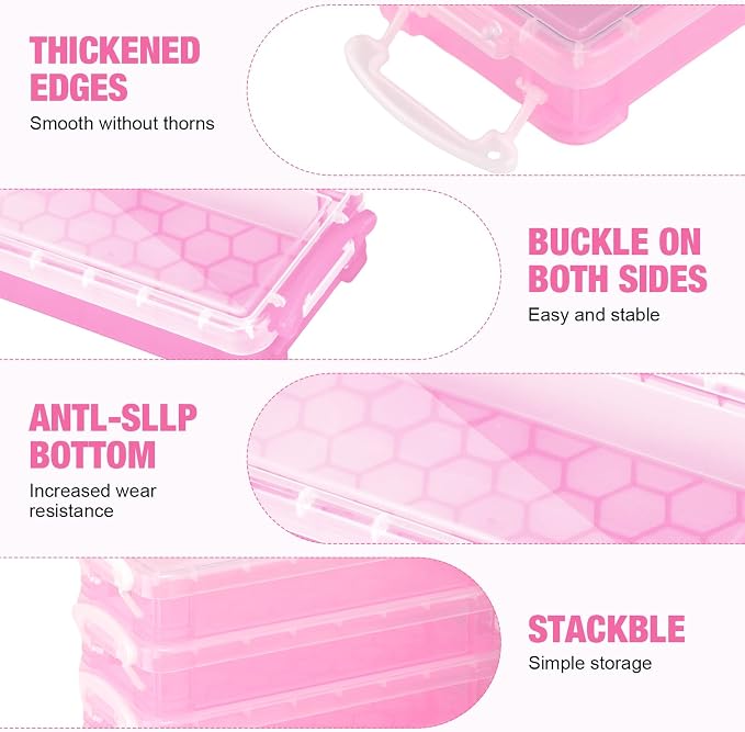 Gueevin 24 Pcs Large Capacity Plastic Pencil Box Clear Plastic Pencil Case Crayon Box with Snap Tight Lid Watercolor Pen Storage Brush Organizer Drawing Tools Container (Light Pink) - Image 3