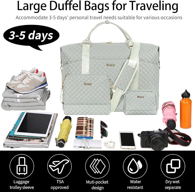 Weekender Bag, Large Travel Duffel Bag for Women, Carry on Overnight Bag with Shoe Compartment and Toiletry Bags - Image 7