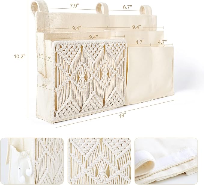 Mkono Macrame Bedside Caddy and Over The Door Organizer Boho Decor Storage for Nursery, Bedroom, Closet, Bathroom, Dorm, Set of 2 - Image 4