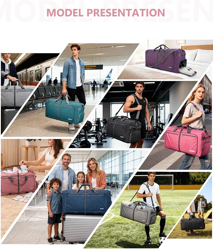 Gonex 150L Foldable Travel Duffle Bag with Shoe Compartment, Lightweight | 210D Nylon, Water-Repellent, Folds Compact, Multiple Pockets, Luggage Sleeve,Family Travel & Camping, Coral Pink - Image 7