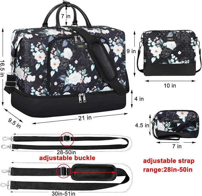 TIBES Travel Weekender Bag for Women, Overnight Bag with Shoe Compartment | 3PCS Large Travel Duffel Bag for Gym, Travel, Hospital, Business Trip, Carry On Tote, Wet & Dry Separation, Water Resistant - Image 6