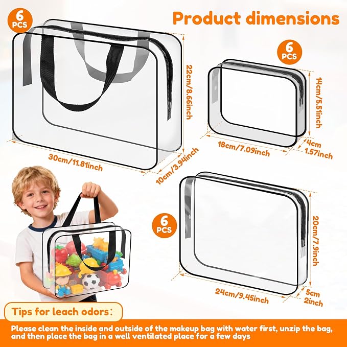 18 Pack Toy Storage Bags 3 Size Clear PVC Puzzle Organizer Bags with Zipper | Travel Waterproof Toy Organizer Bags Reusable Toy Bags for Puzzles, Blocks, Board Game Storage - Image 2